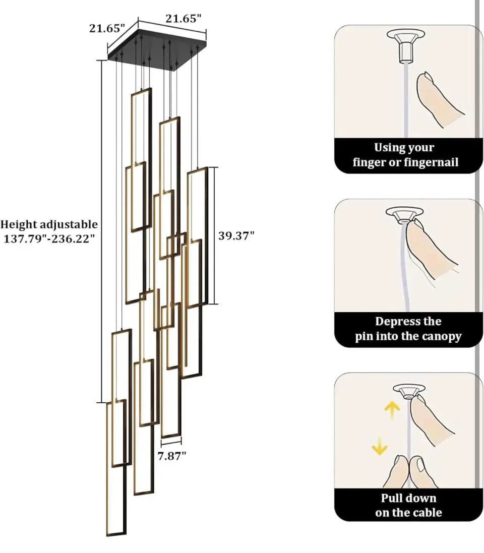 UPGENT Simple Modern LED Chandelier Stair Chandelier Dimmable 12 Ring Rectangular Chandelier high Door for Living Room lamp Hall lamp Remote Control by Selzalot