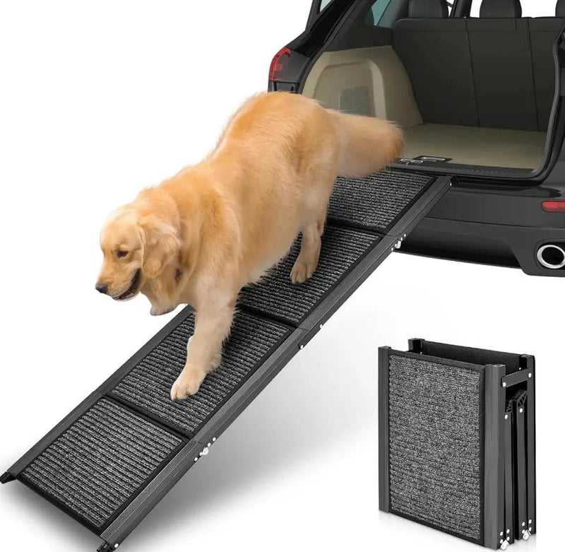 Open Box Petbank 62" Dog Ramp for Car, Foldable Large Dog Car Ramp with Anti-Slip Rug Surface, 17" Wide Dog Ramp Steps for Large Medium Small Dogs, Up by Selzalot