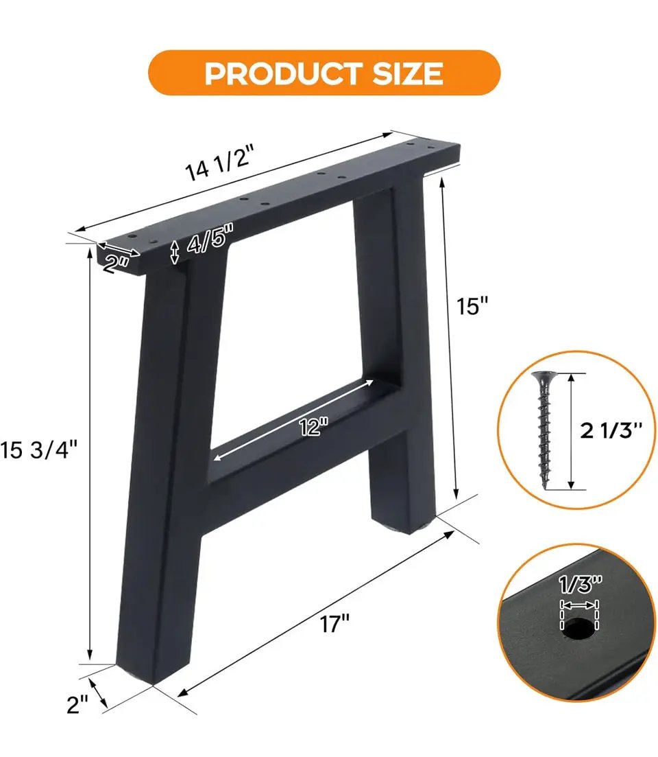 Open Box TC-HOMENY Bench Table Legs 16" Set of 2 Black Coffee Metal Legs Dining Iron Furniture Legs (16 INCH) by Selzalot