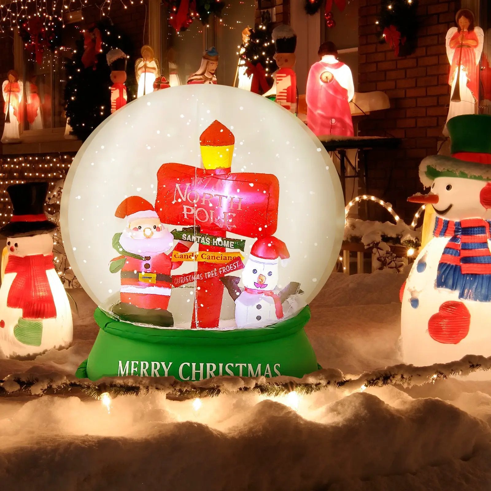 4 Feet Christmas Inflatable Snow Globe with Santa Snowman Road Sign by DirectDeals