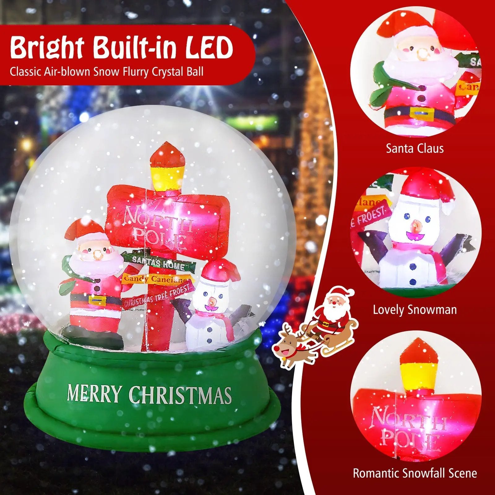 4 Feet Christmas Inflatable Snow Globe with Santa Snowman Road Sign by DirectDeals