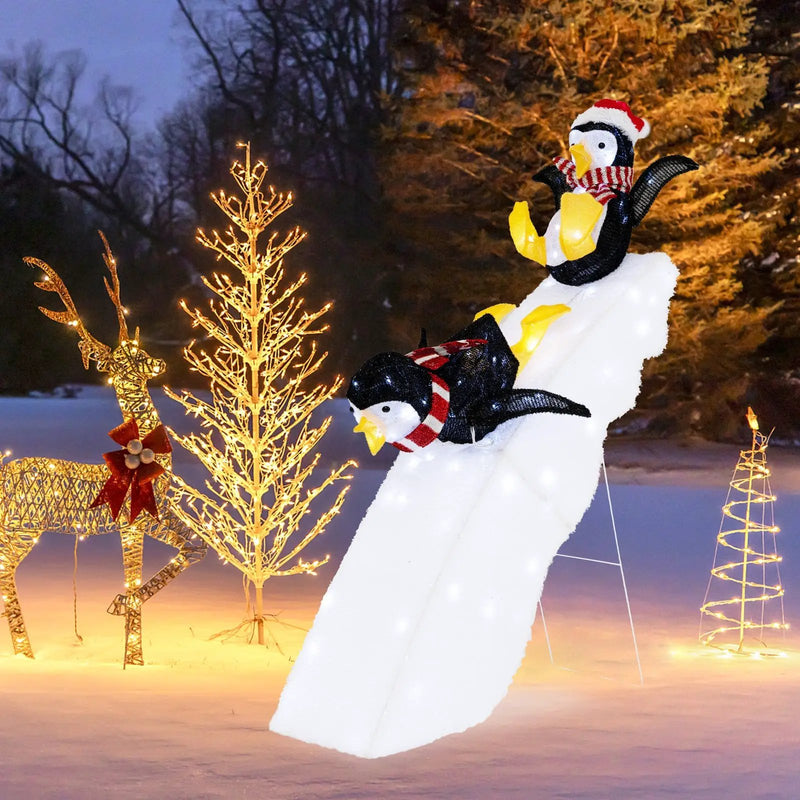 4 Feet Christmas Penguin Ice Skating Decor with Snowy Slide by DirectDeals