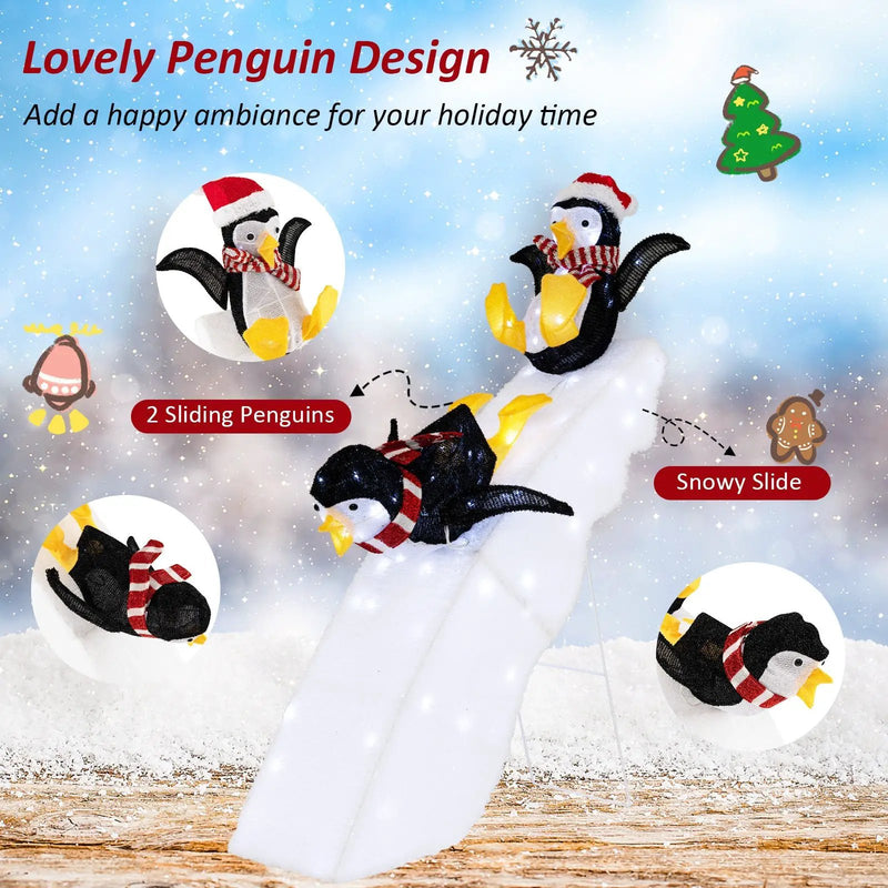 4 Feet Christmas Penguin Ice Skating Decor with Snowy Slide by DirectDeals