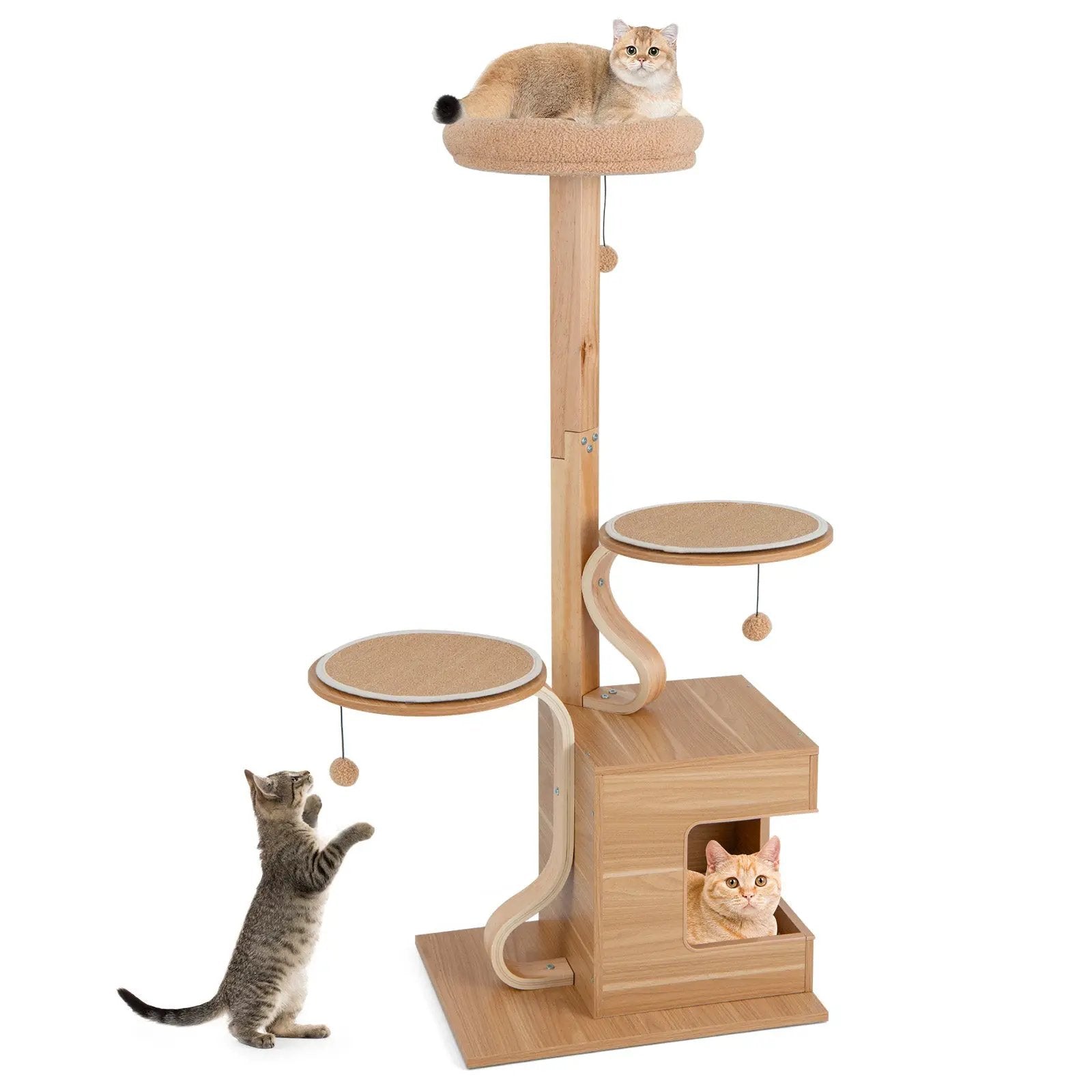4-Layer Wooden Cat Tree 51 Inch Tall Cat Tower with Condo and Washable Cushions-Natural by DirectDeals