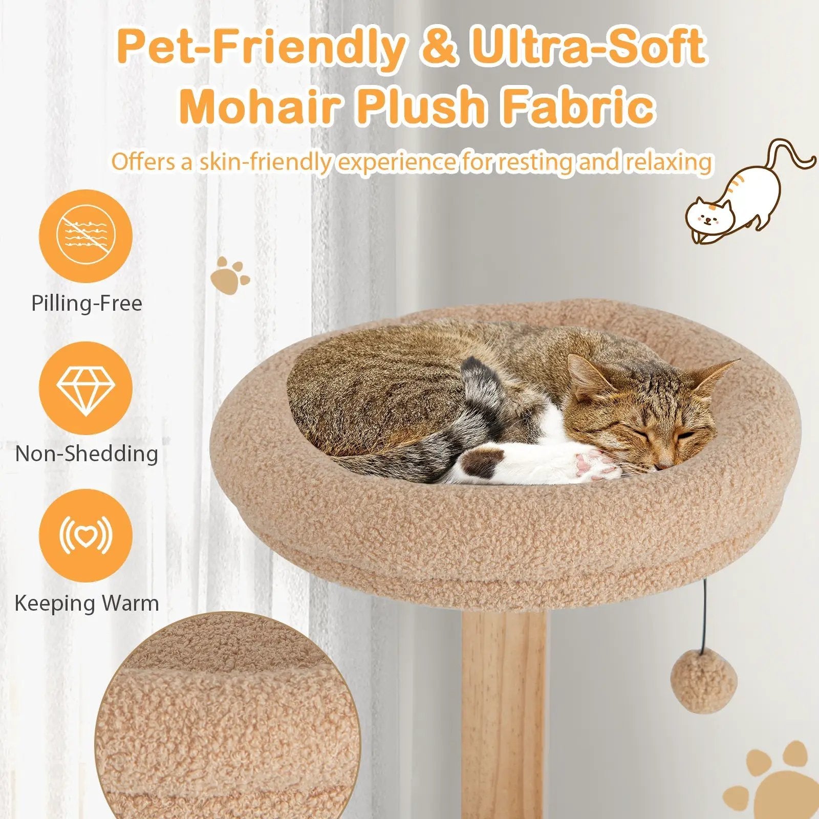 4-Layer Wooden Cat Tree 51 Inch Tall Cat Tower with Condo and Washable Cushions-Natural by DirectDeals