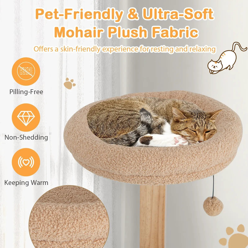 4-Layer Wooden Cat Tree 51 Inch Tall Cat Tower with Condo and Washable Cushions-Natural by DirectDeals