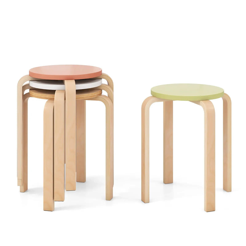 Set of 4 Bentwood Stackable Stools Dining Stools with Round Tops-Multicolor by DirectDeals