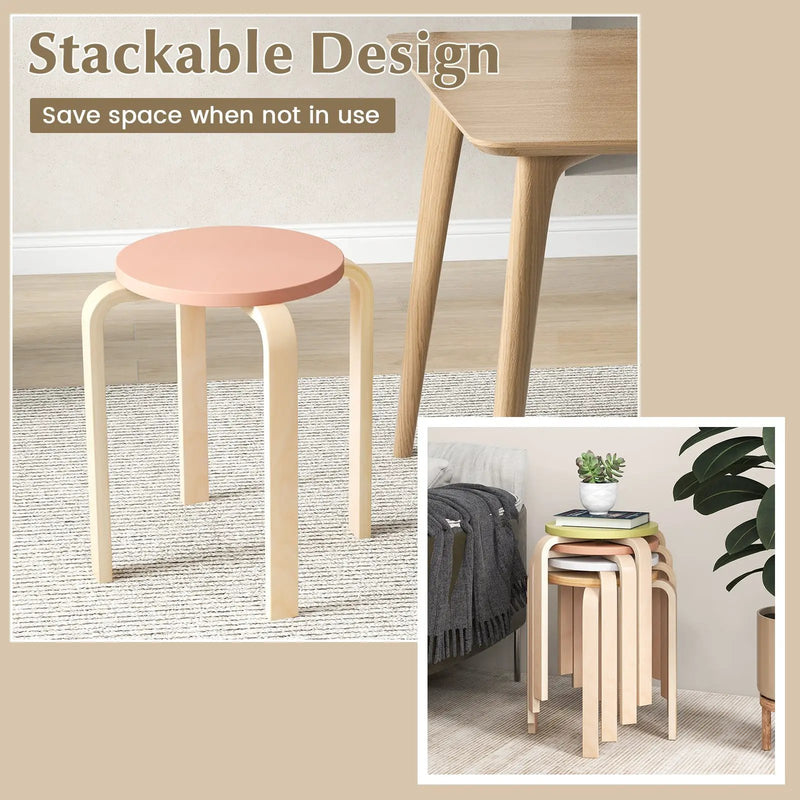 Set of 4 Bentwood Stackable Stools Dining Stools with Round Tops-Multicolor by DirectDeals