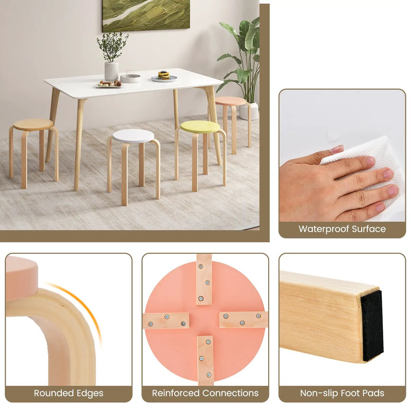 Set of 4 Bentwood Stackable Stools Dining Stools with Round Tops-Multicolor by DirectDeals
