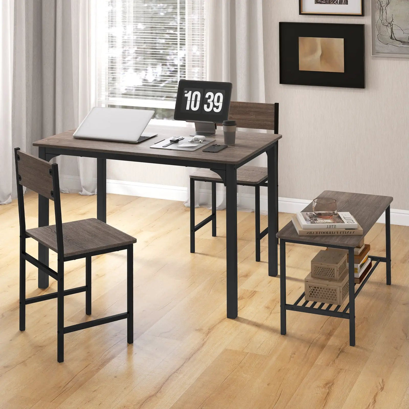 4 Pieces Rustic Dining Table Set with 2 Chairs and Bench by DirectDeals