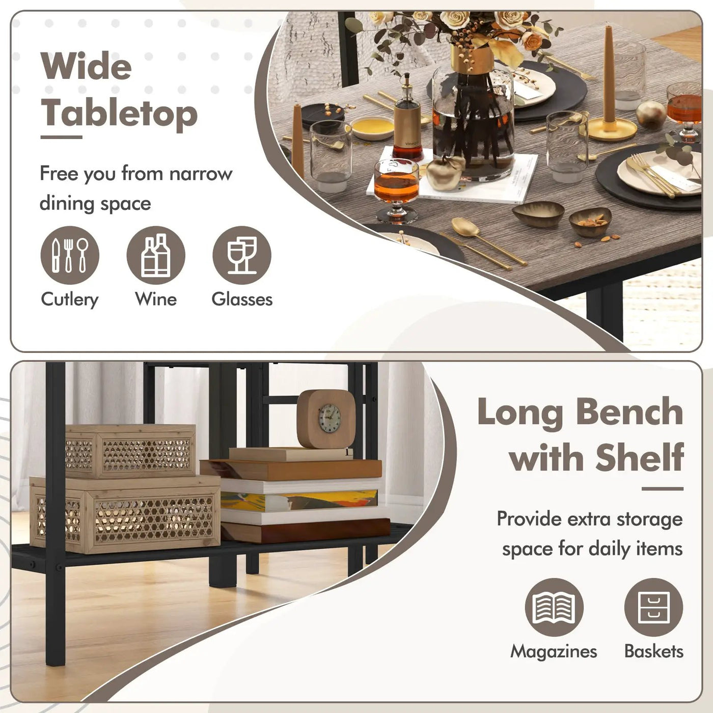 4 Pieces Rustic Dining Table Set with 2 Chairs and Bench by DirectDeals