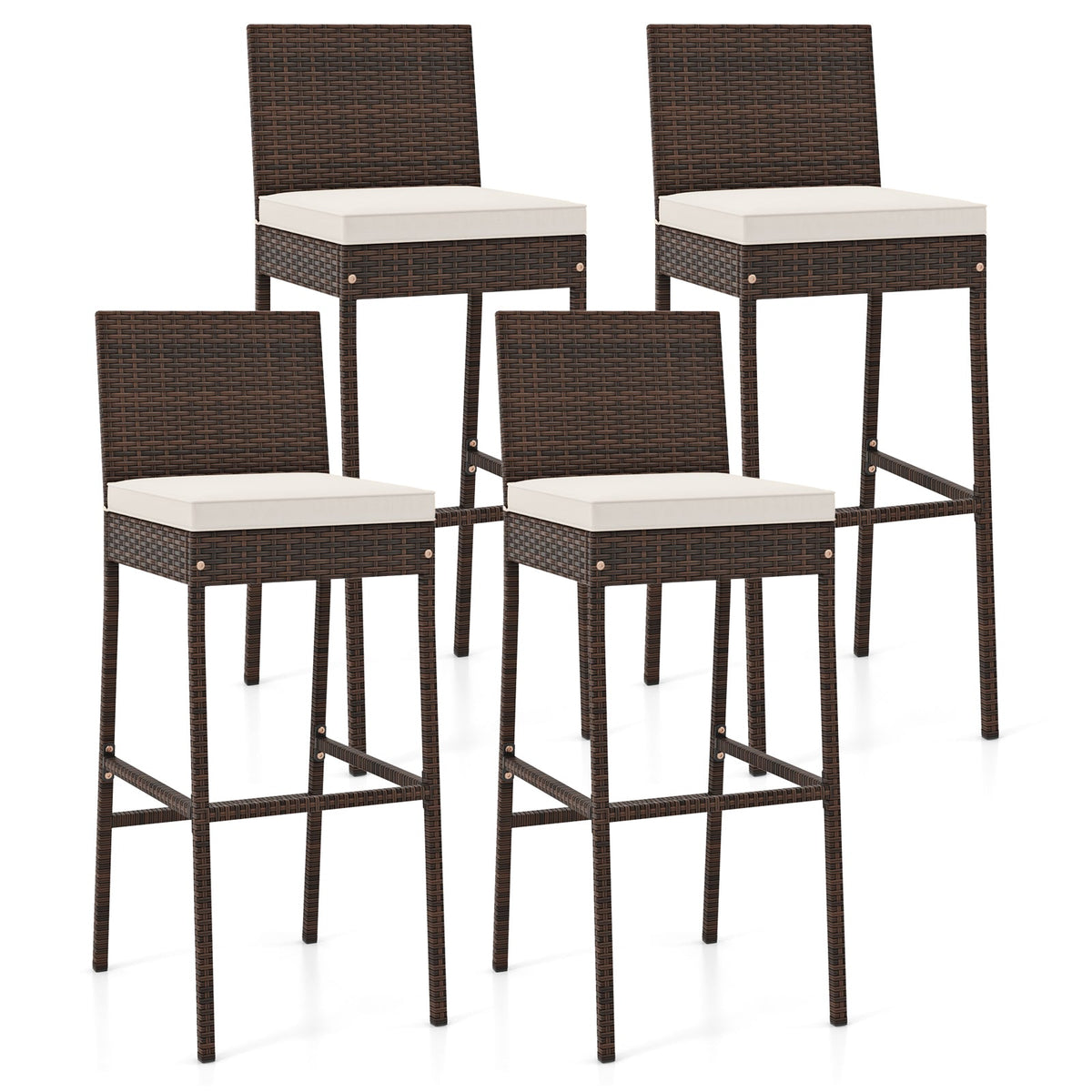 2 Pieces Patio Cushioned Wicker Barstools with Cozy Footrest, photo 7 of 7