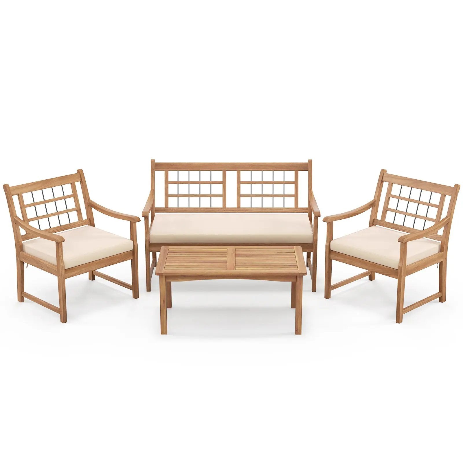 4 Piece Wood Patio Furniture with Armchairs Loveseat and Coffee Table by DirectDeals