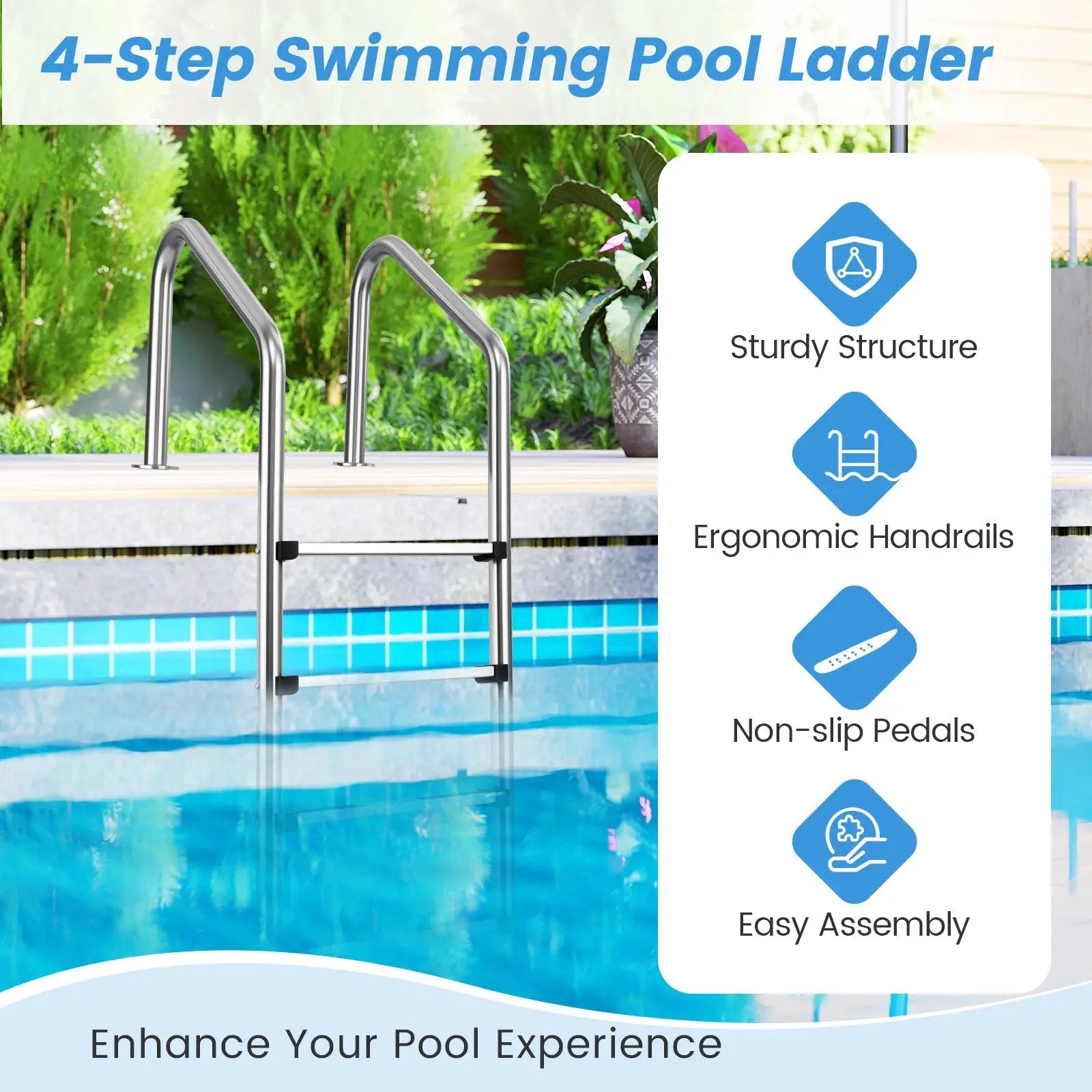 4-Step Inground Pool Ladder Stainless Steel Swimming Pool Ladder by DirectDeals
