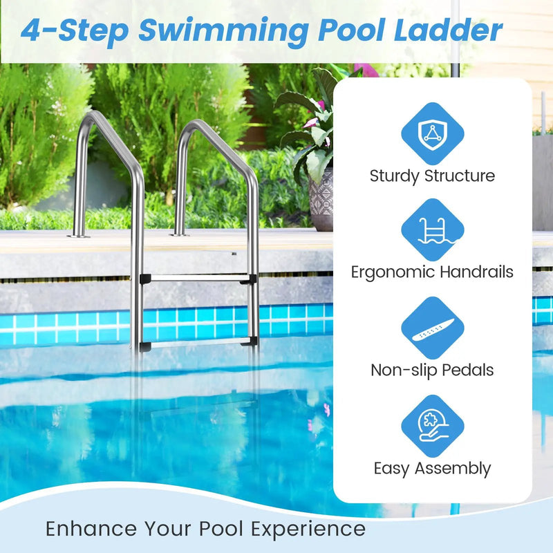 4-Step Inground Pool Ladder Stainless Steel Swimming Pool Ladder by DirectDeals