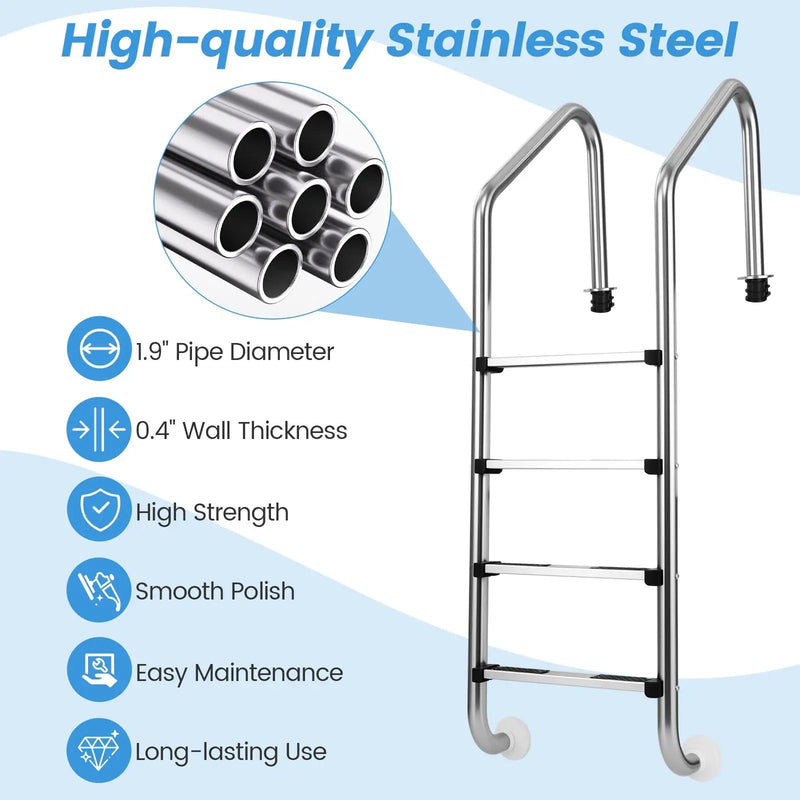 4-Step Inground Pool Ladder Stainless Steel Swimming Pool Ladder by DirectDeals