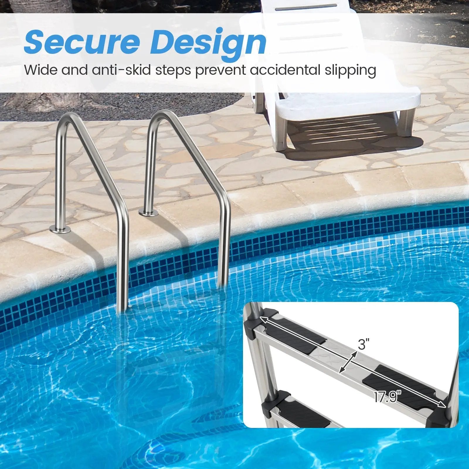 4-Step Inground Pool Ladder Stainless Steel Swimming Pool Ladder by DirectDeals
