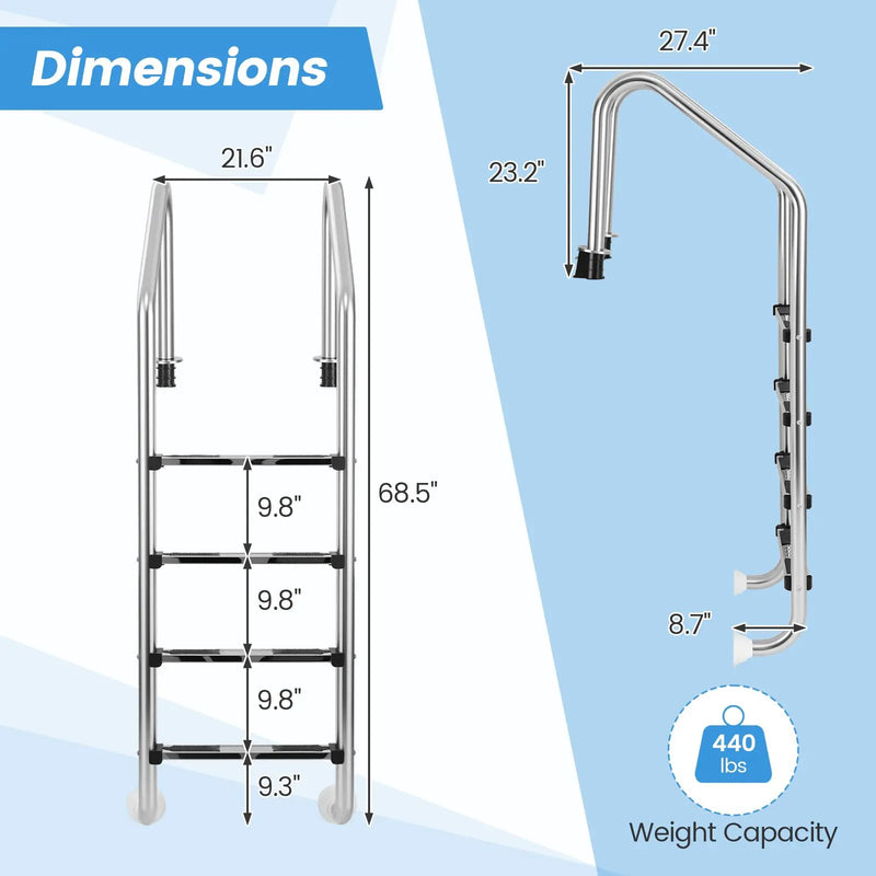 4-Step Inground Pool Ladder Stainless Steel Swimming Pool Ladder by DirectDeals