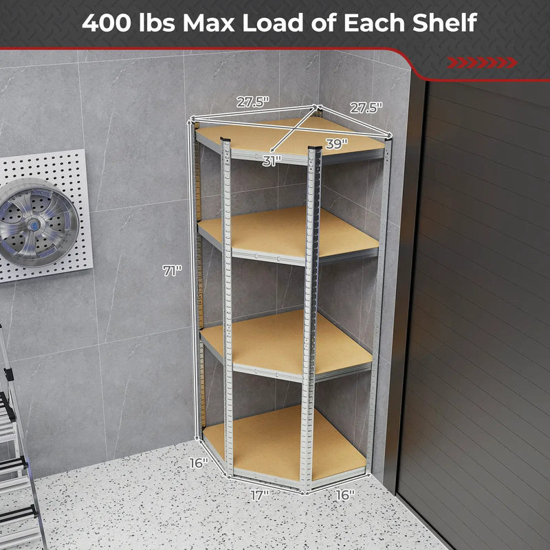 4-Tier Corner Shelving Unit Adjustable Garage Storage Utility Rack for Warehouse by DirectDeals