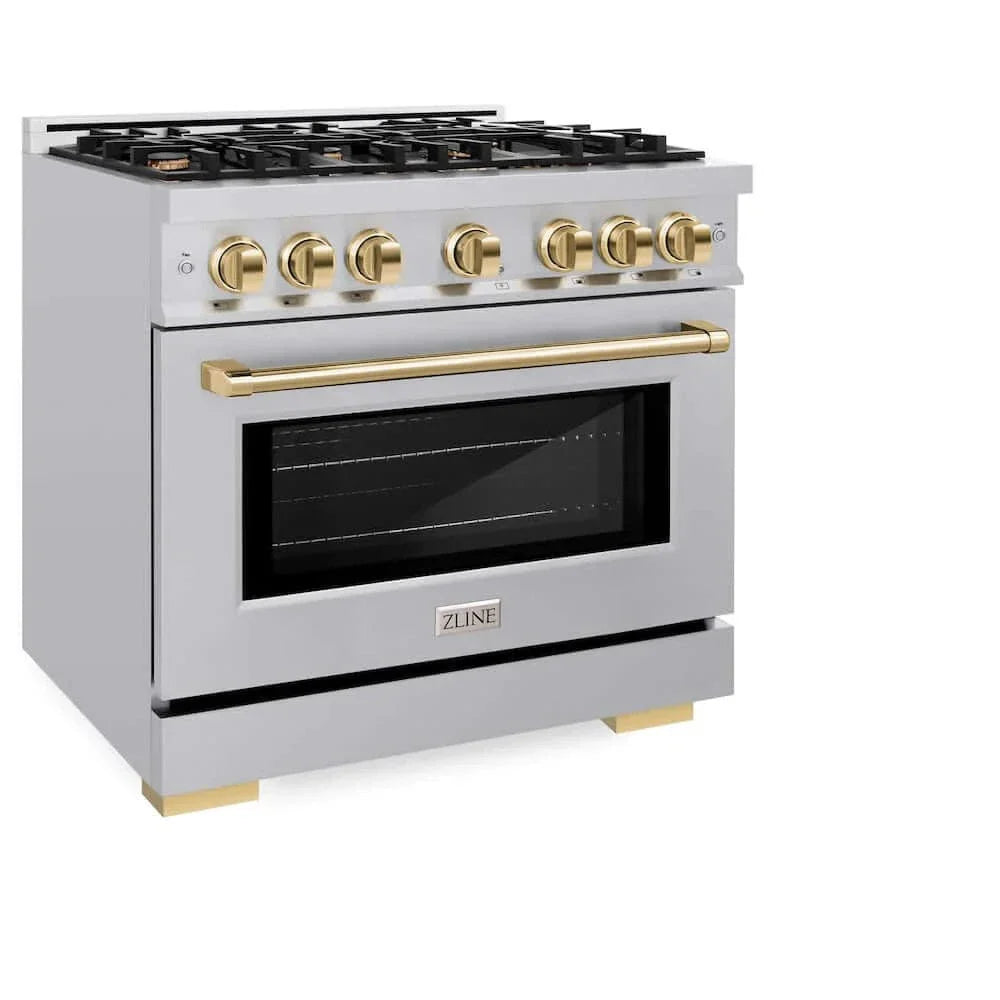 ZLINE 36" Select Gas Range Convection Gas Oven Stainless Steel Gold HGRZ-36-G by Farmhouse Kitchen and Bath