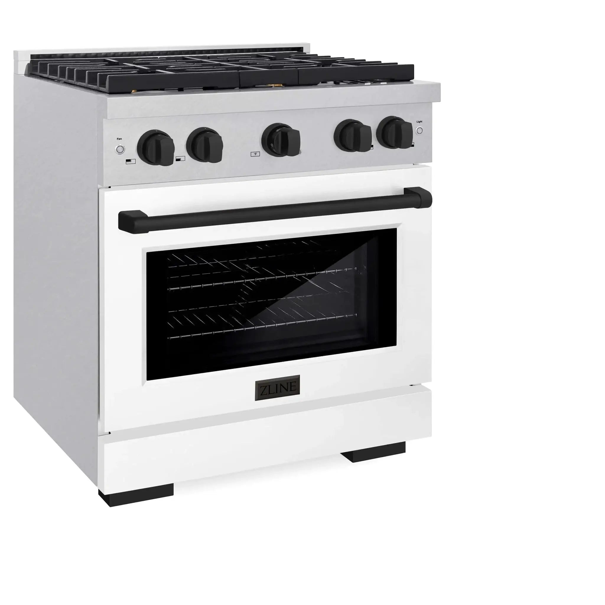ZLINE 30"Paramount Dual Fuel Range DuraSnow® White Matte, Matte Black SDRSZ-WM-30-MB by Farmhouse Kitchen and Bath