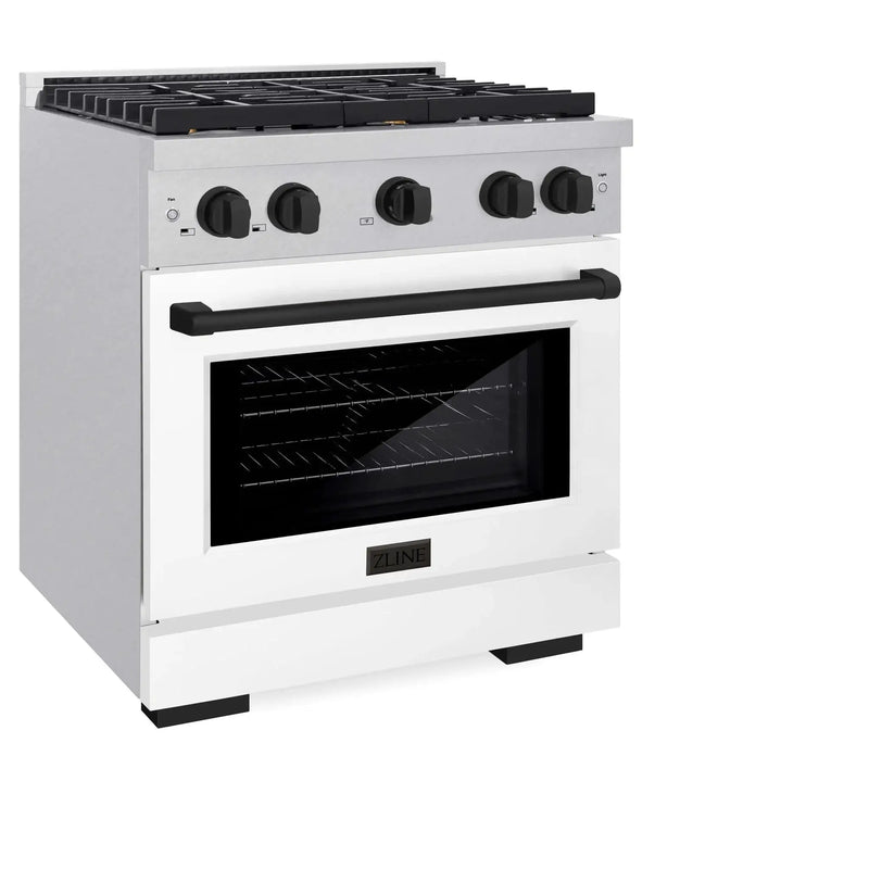 ZLINE 30"Paramount Dual Fuel Range DuraSnow® White Matte, Matte Black SDRSZ-WM-30-MB by Farmhouse Kitchen and Bath