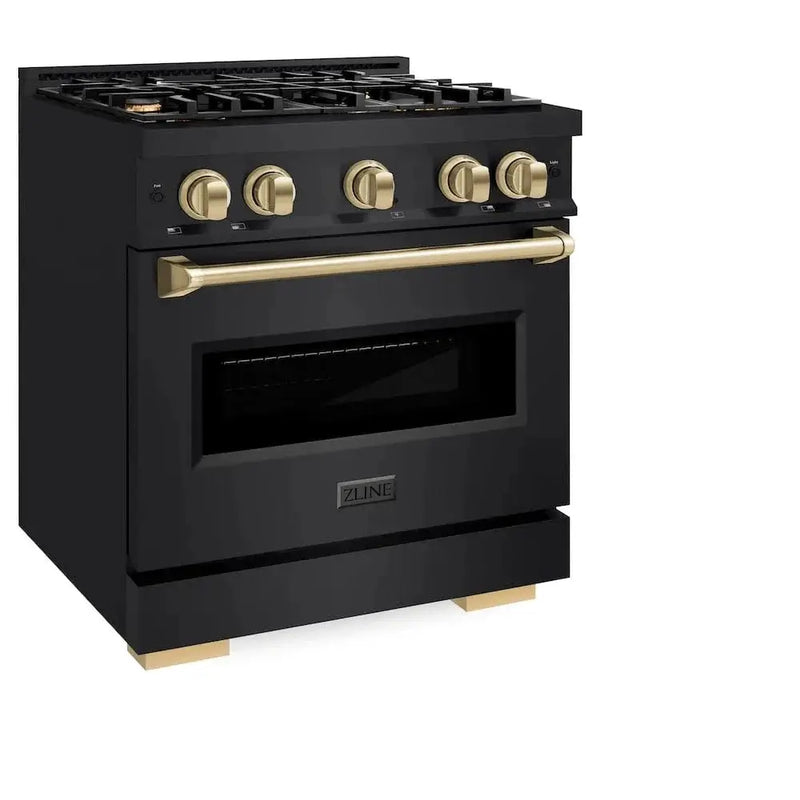 ZLINE 30" Classic Gas Range, Convection Gas Oven Black Stainless Steel, Champagne Bronze CGRBZ-30-CB by Farmhouse Kitchen and Bath