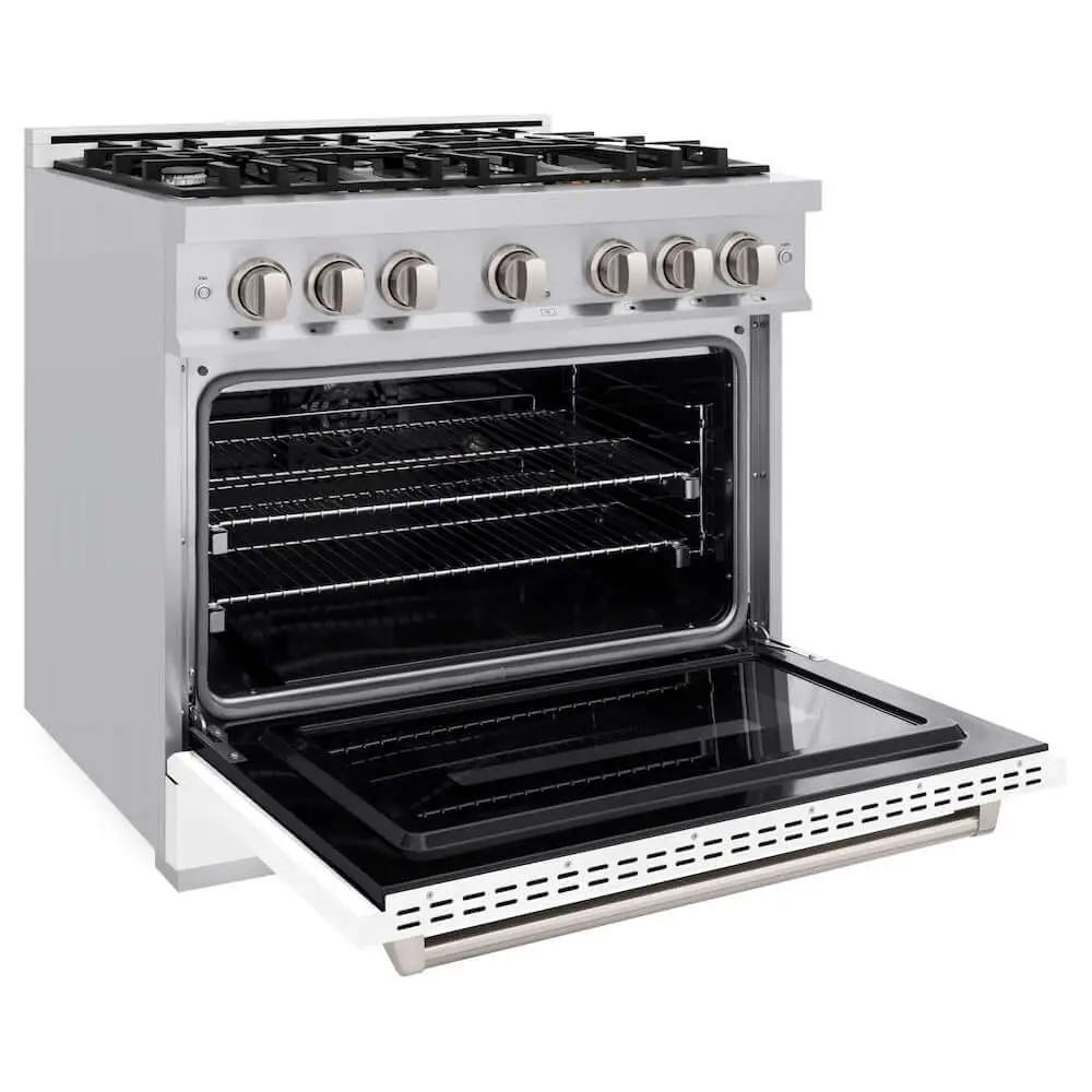 ZLINE 36" Dual Fuel Range, Gas Cooktop, Electric Convection Oven Stainless Steel, White Matte Door CDR-WM-36 by Farmhouse Kitchen and Bath