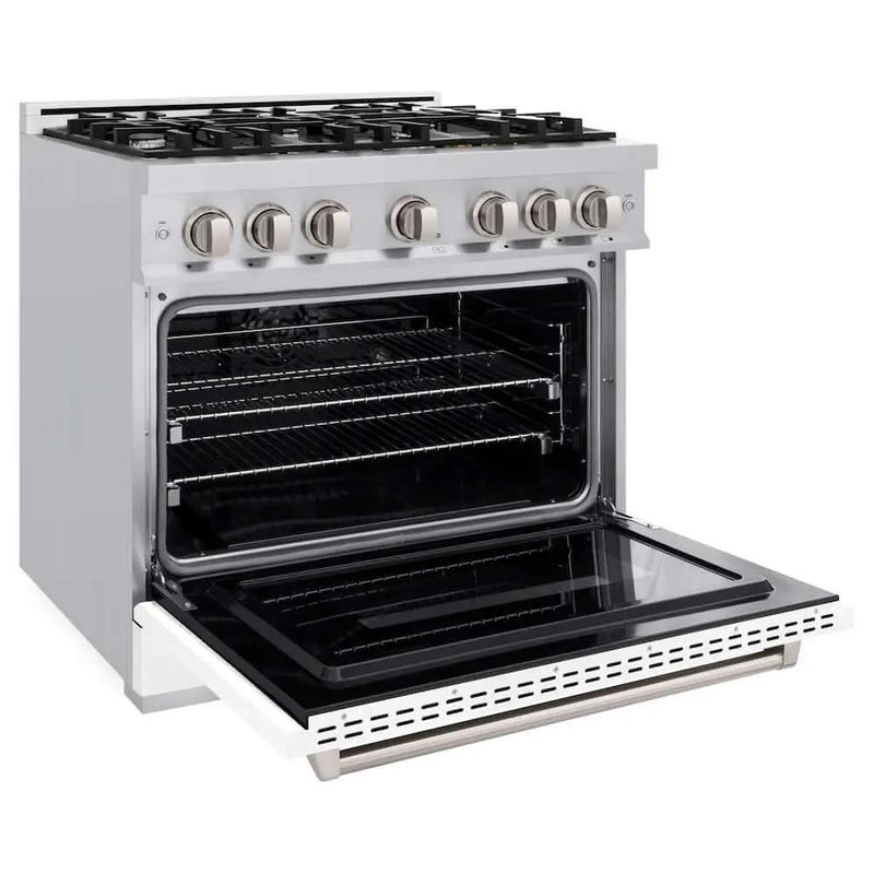 ZLINE 36" Dual Fuel Range, Gas Cooktop, Electric Convection Oven Stainless Steel, White Matte Door CDR-WM-36 by Farmhouse Kitchen and Bath