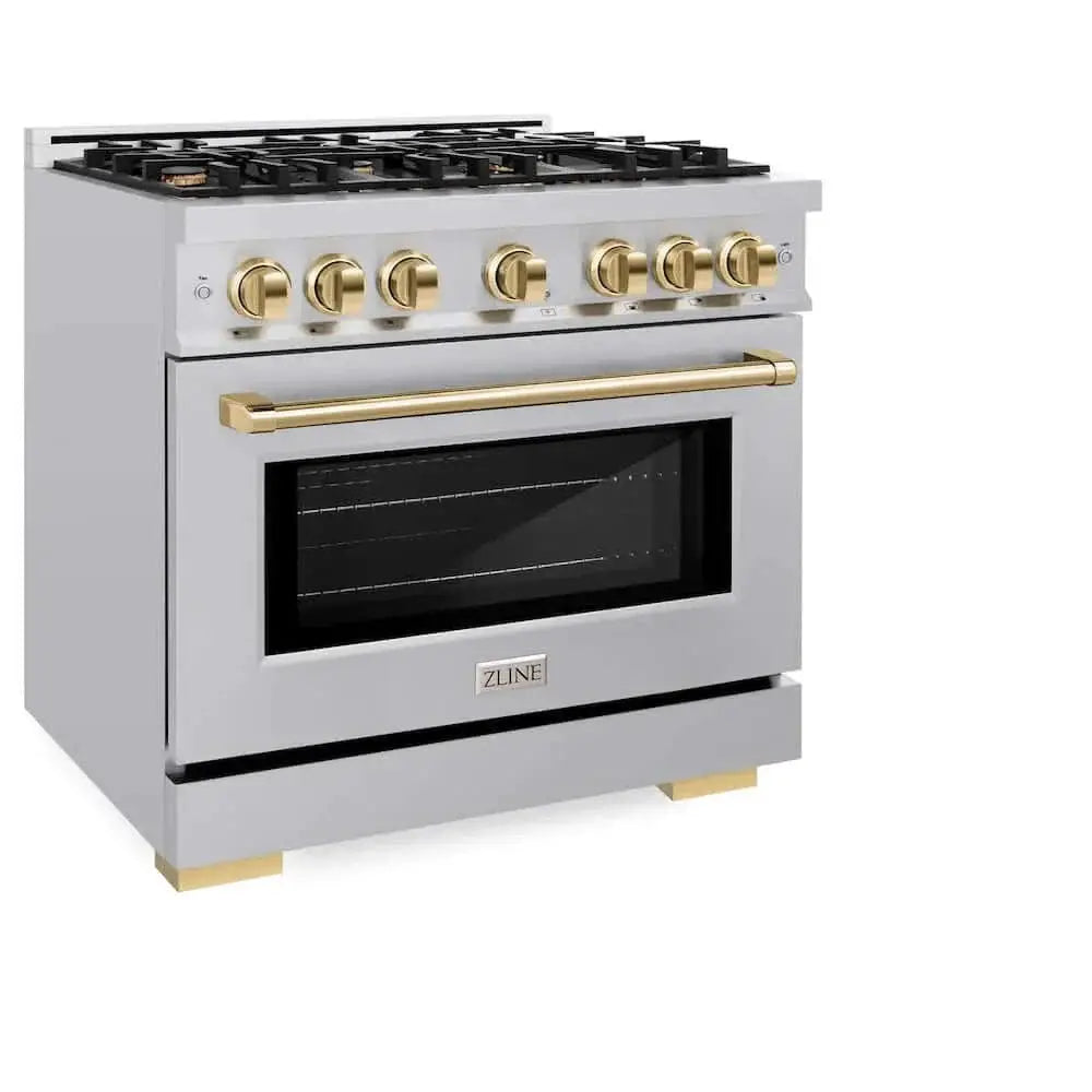 ZLINE 36" Select Dual Fuel Range Gas Cooktop Electric Convection Oven Stainless Steel Gold HDRZ-36-G by Farmhouse Kitchen and Bath