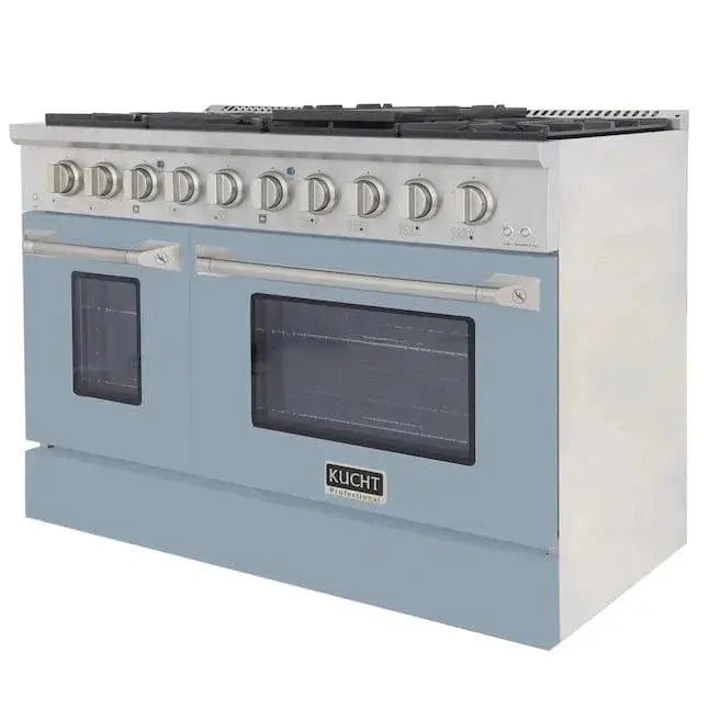 Kucht 48" Gas Range in Stainless Steel with Light Blue Oven Doors, KNG481-LB by Farmhouse Kitchen and Bath
