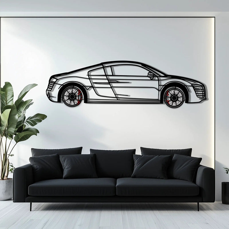 Audi R8 Metal Car Wall Art with Rotating Wheels - Exotic Supercar Silhouette Decor - Interactive Automotive Wall Art KAFMEKA096 by Enova Art