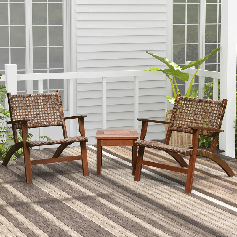 3 Pieces Outdoor Wooden Patio Rattan Furniture Set by DirectDeals