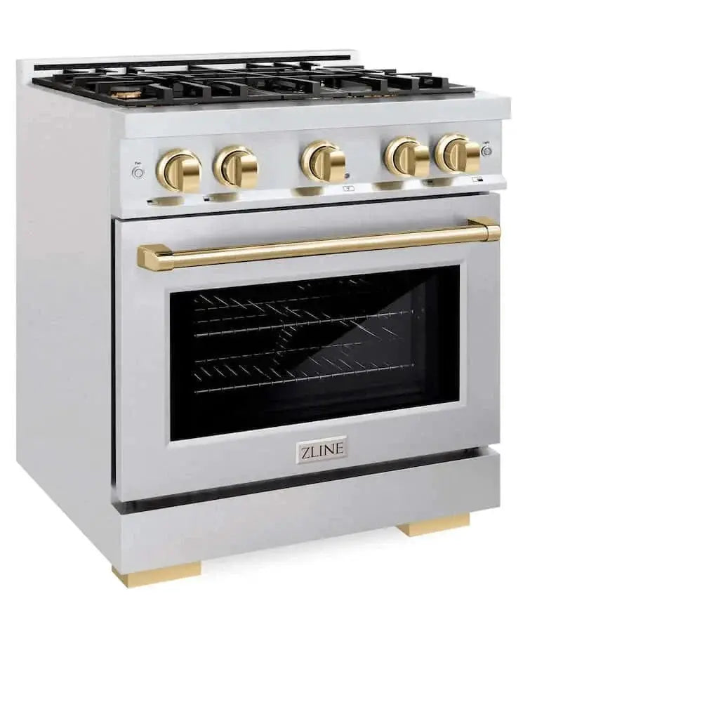 ZLINE 30" Select Gas Range Convection Gas Oven DuraSnow® Stainless Steel Gold HGRSZ-30-G by Farmhouse Kitchen and Bath