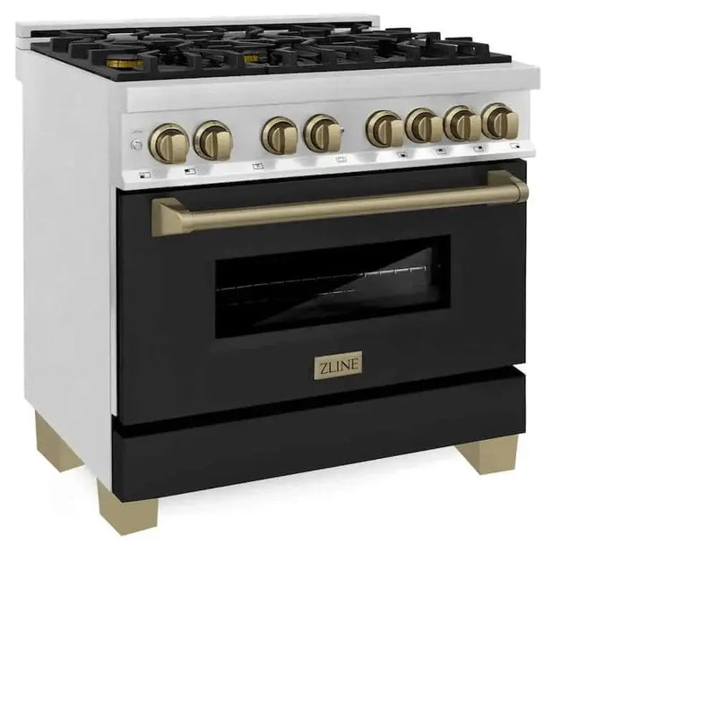 ZLINE 36" Autograph Dual Fuel Range, Black, Bronze, RAZ-BLM-36-CB by Farmhouse Kitchen and Bath