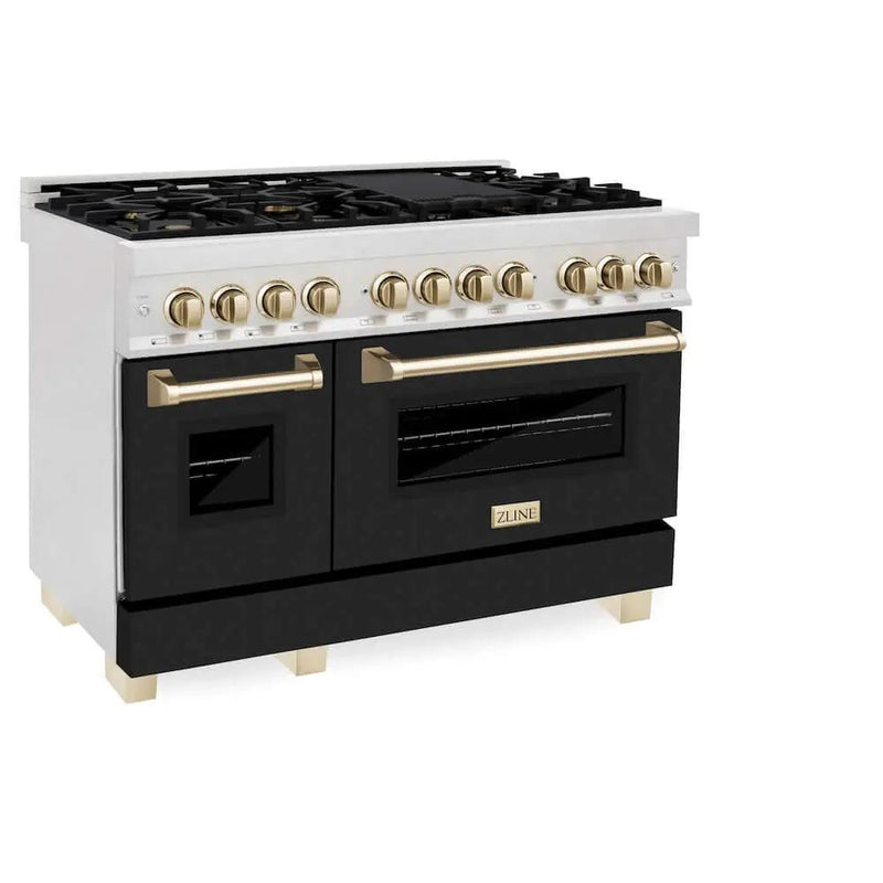 ZLINE 48" Autograph, Dual Fuel Range, Black Door, Bronze, RASZ-BLM-48-CB by Farmhouse Kitchen and Bath