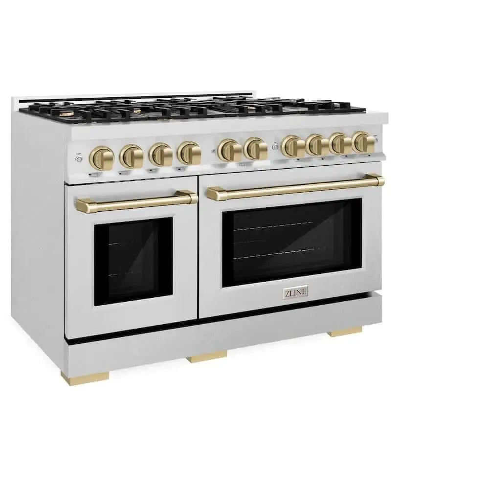 ZLINE 48" Select Dual Fuel Range Gas Cooktop Electric Convection Oven DuraSnow® Stainless Steel Champagne Bronze HDRSZ-48-CB by Farmhouse Kitchen and Bath