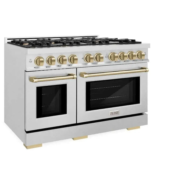 ZLINE 48" Select Dual Fuel Range Gas Cooktop Electric Convection Oven DuraSnow® Stainless Steel Champagne Bronze HDRSZ-48-CB by Farmhouse Kitchen and Bath