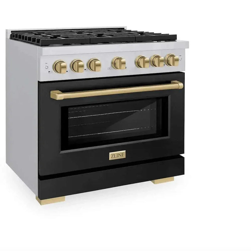 ZLINE 36"Gas Range, Convection Oven Black Matte, Champagne Bronze, SGRZ-BLM-36-CB by Farmhouse Kitchen and Bath