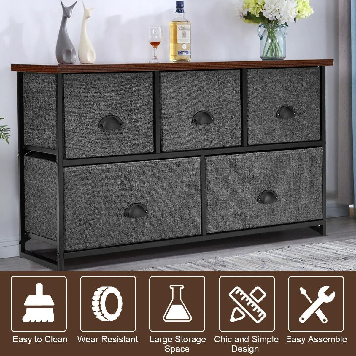 Wood Dresser Storage Unit Side Table Display Organizer, photo 8 of 9