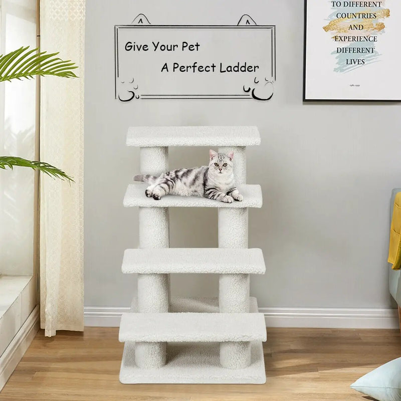 24 Inch 4-Step Pet Stairs Carpeted Ladder Ramp Scratching Post Cat Tree Climber by DirectDeals