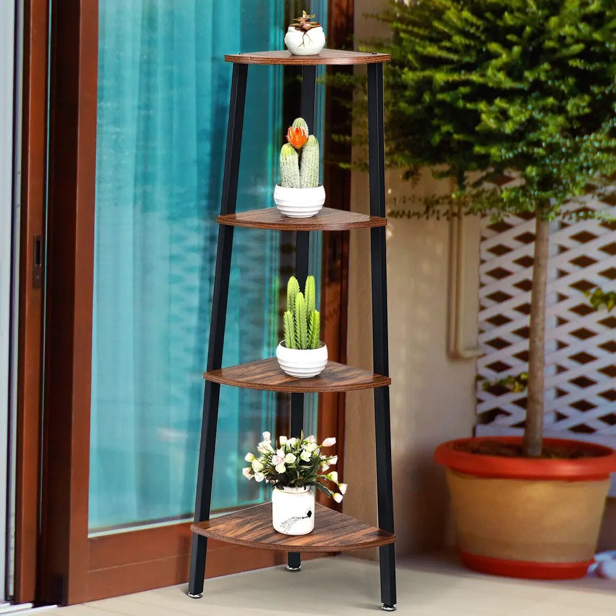 4-Tier Corner Shelf Metal Storage Rack Domestic Bookcase, photo 2 of 9