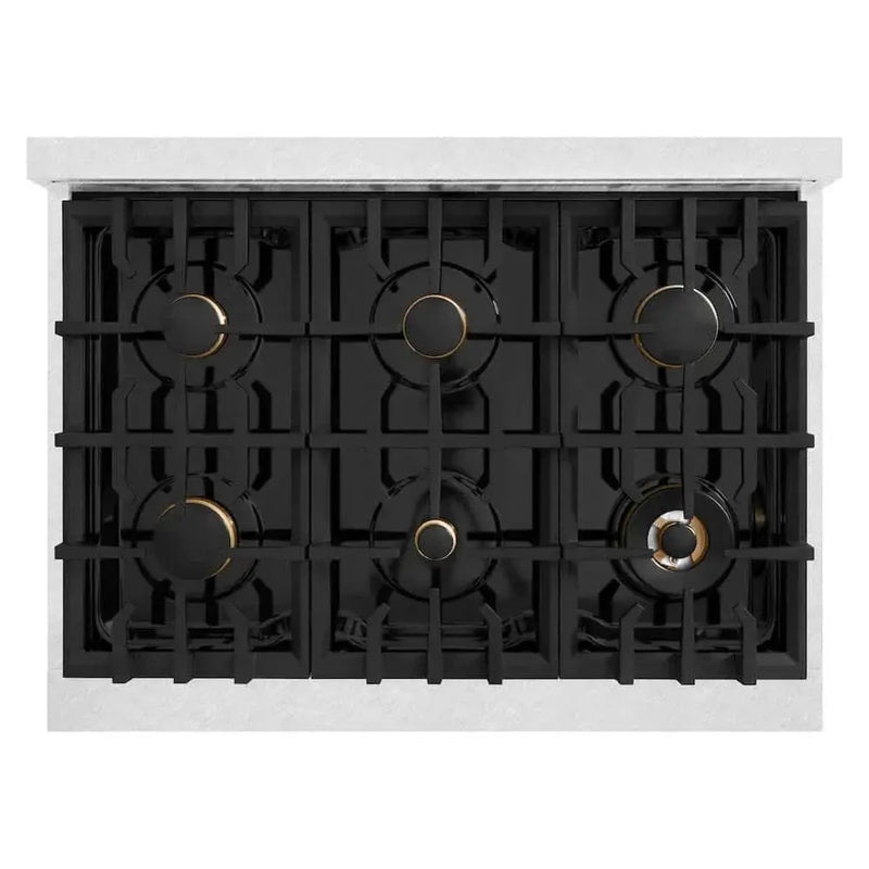 ZLINE 36" Classic Gas Range, Convection Gas Oven DuraSnow® Stainless Steel, Brass Burners CGRS-BR-36 by Farmhouse Kitchen and Bath
