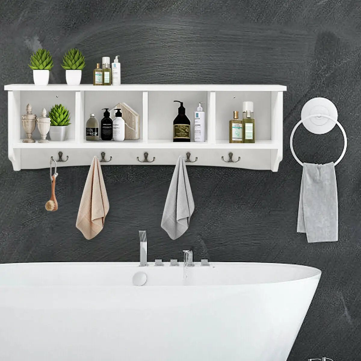 Wall-Mounted Storage Cabinet Hanging Entryway Shelf Coat Rack, photo 2 of 9