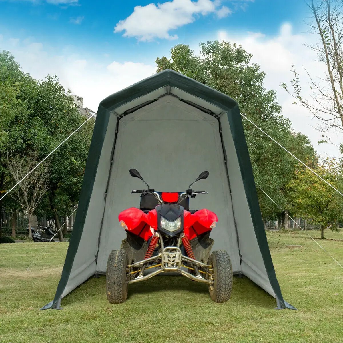Outdoor Carport Shed with Sidewalls and Waterproof Ripstop Cover, photo 7 of 11