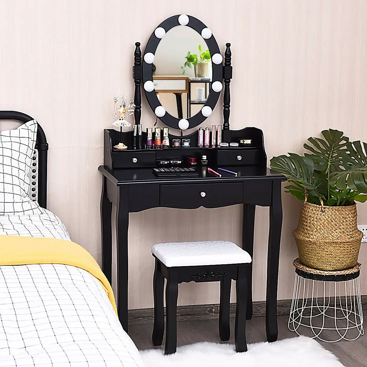 Oval Mirror Vanity Set with 10 LED Dimmable Bulbs and 3 Drawers, photo 2 of 10