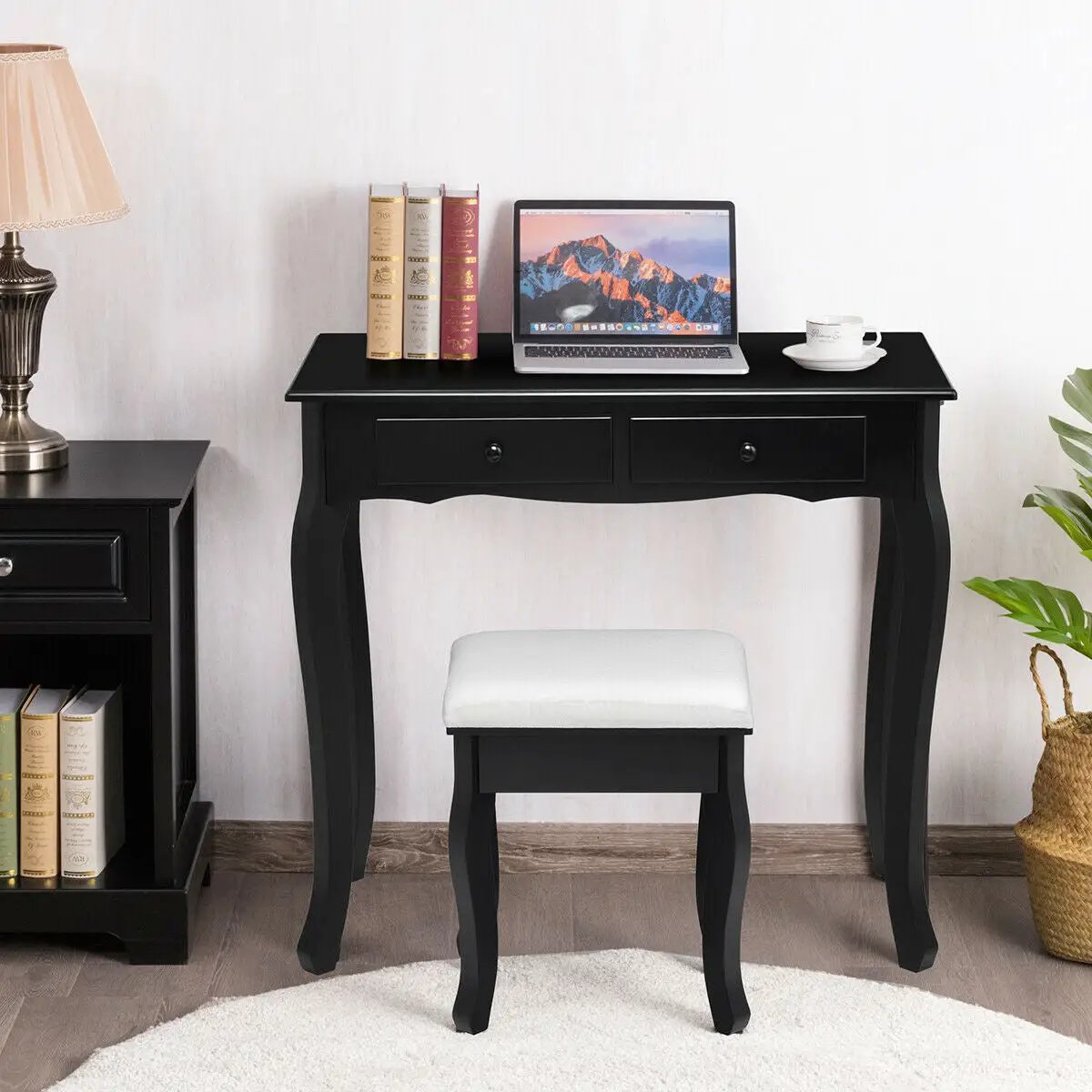 4 Drawers Wood Mirrored Vanity Dressing Table with Stool, photo 3 of 16