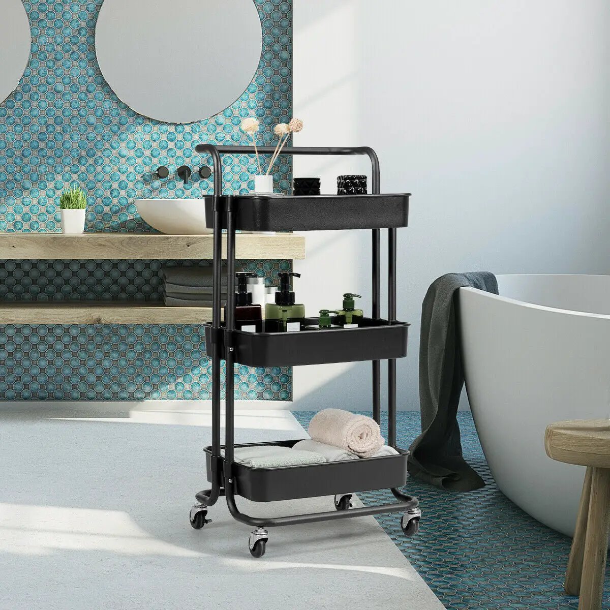 3-Tier Utility Cart Storage Rolling Cart with Casters, photo 2 of 9
