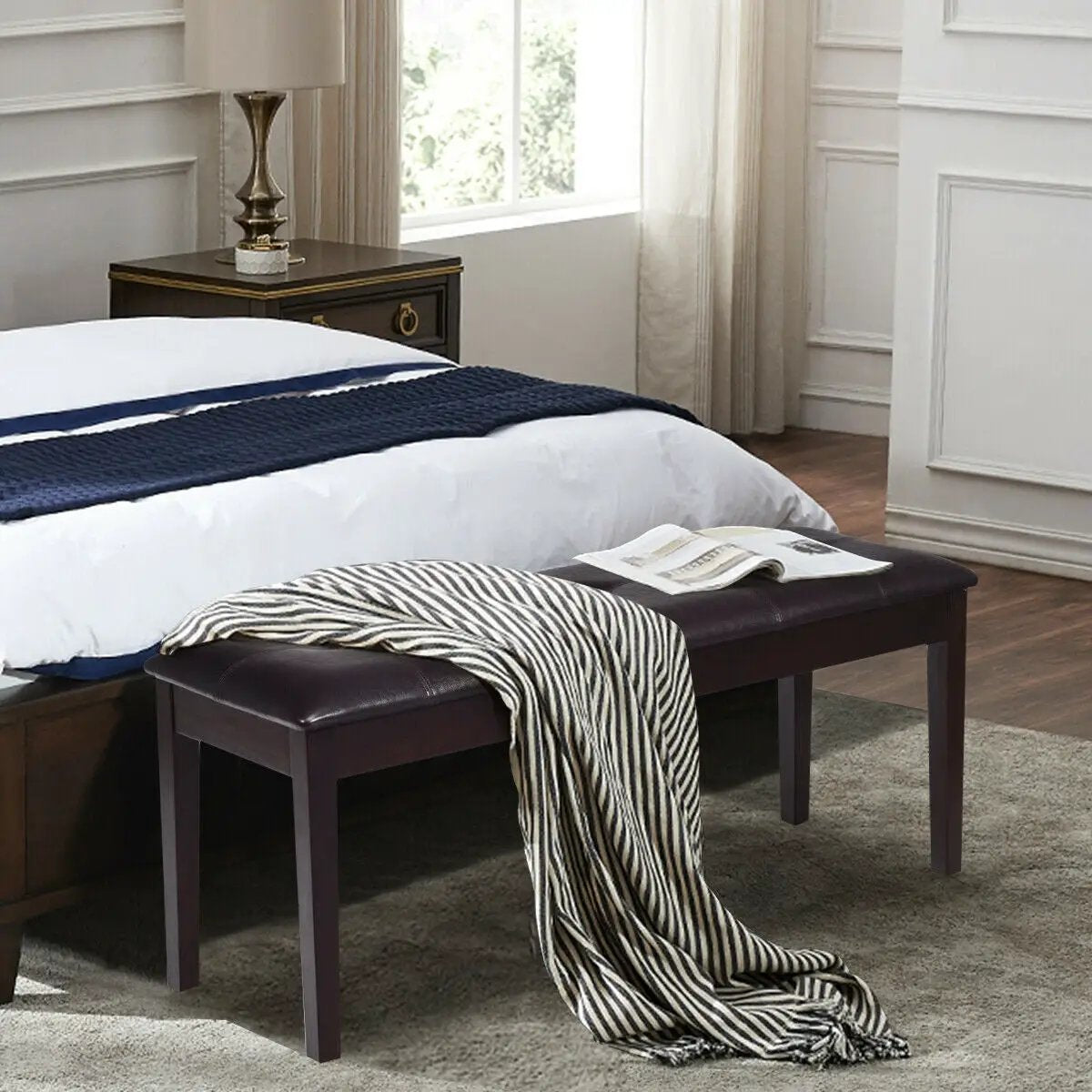 Upholstered Dining Room PU Bench Solid Wood Button Tufted by DirectDeals