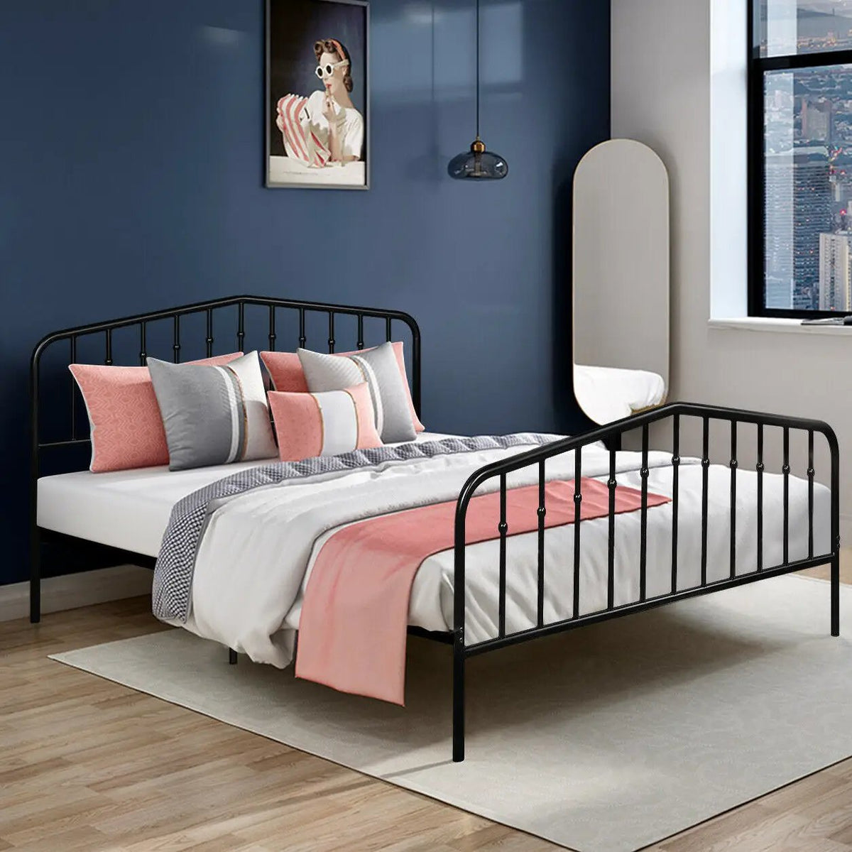Queen Size Metal Bed Frame Slat Platform, photo 3 of 16